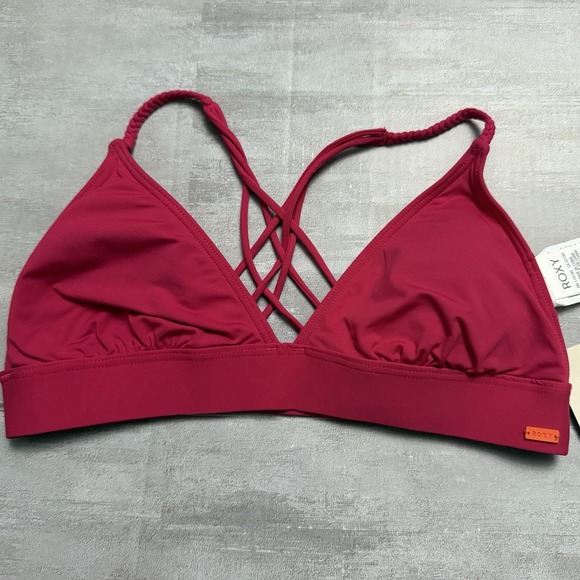 Roxy Fixed Triangle Bikini Top Braided Strappy Back Size Large Swimsuit Swimwear - Picture 3 of 11